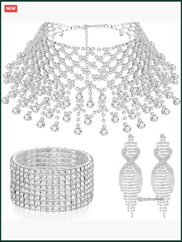 3 Pc Rhinestone Jewelry Set Choker Necklace Bracelet Earrings Bridal Party